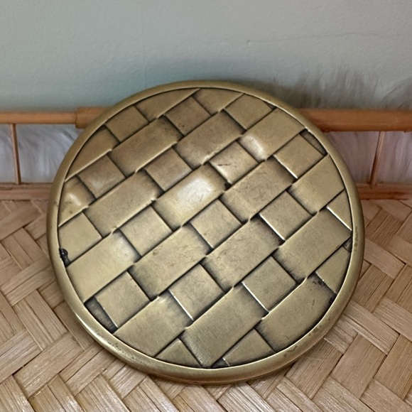 Other - Vintage Basket Weave Brass Trivet Mid Century Plate Boho Gold Brick Pattern